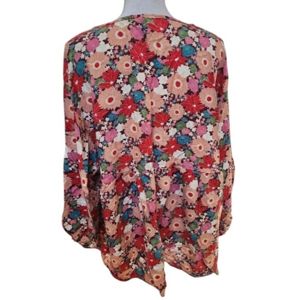 Savanna Jane Embroidered Floral Size 2X Long Sleeve Neck Tie Flowy Boho - Picture 5 of 9